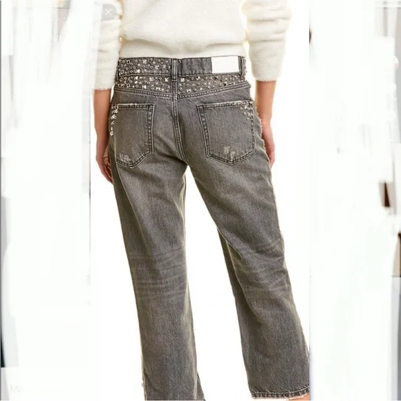 *NWOT* THE KOOPLES NELLY STUDDED GRAY LOW-RISE/CROPPED JEANS - Picture 12 of 12